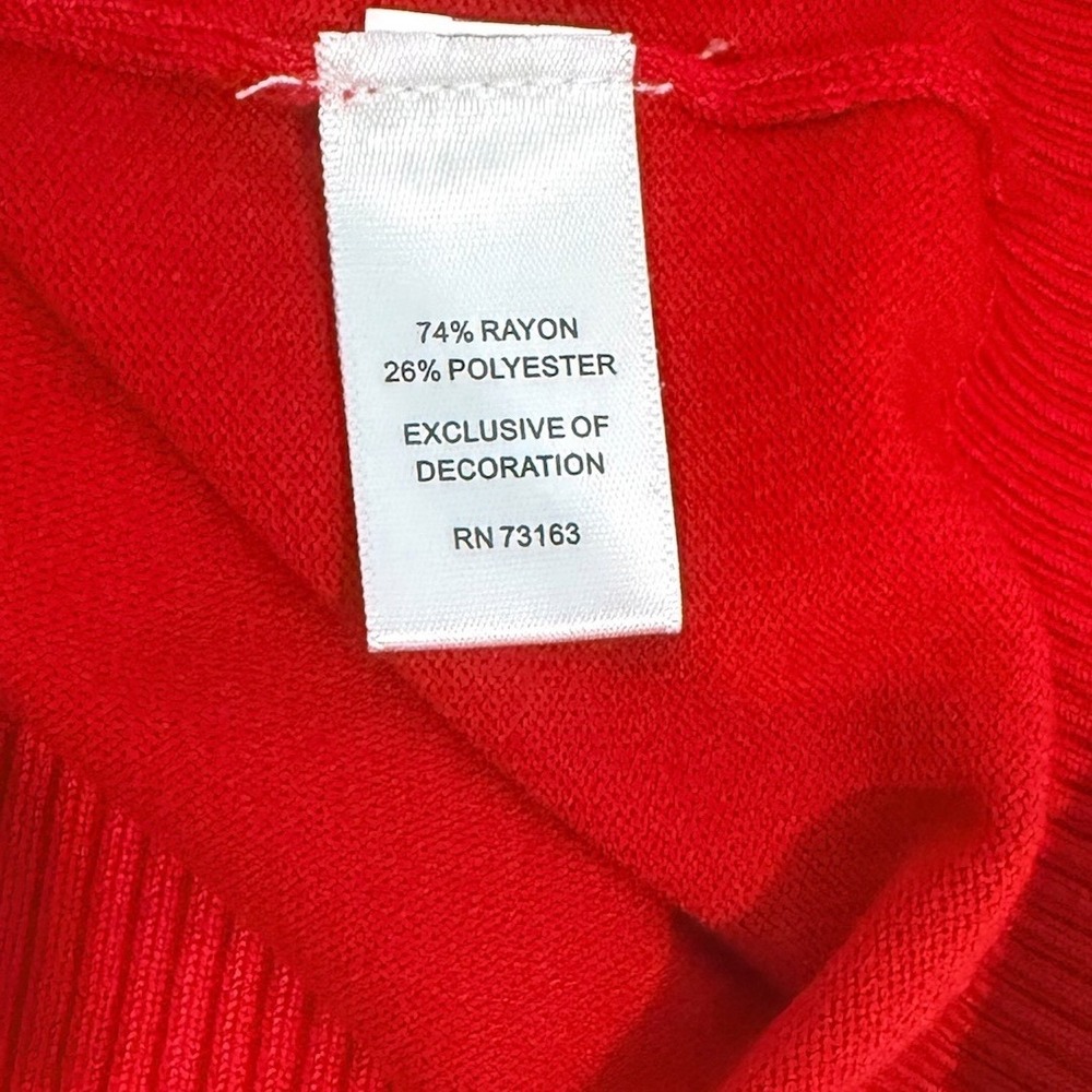 Cable & Gauge Womens Red Cardigan Rhinestone Bow Button 3/4 Sleeve Sweater Small - Picture 8 of 9